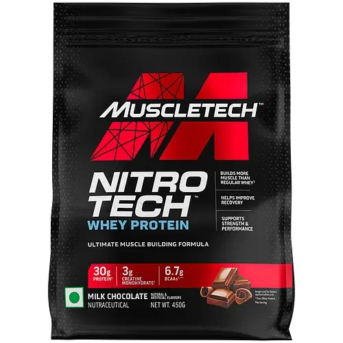 MuscleTech Nitrotech Whey Protein 450g | 10 Serving | 30g Protein | Milk Chocolate Flavour | Muscle | Recovery | Strength - Best Price ₹1649 at Hyugalife