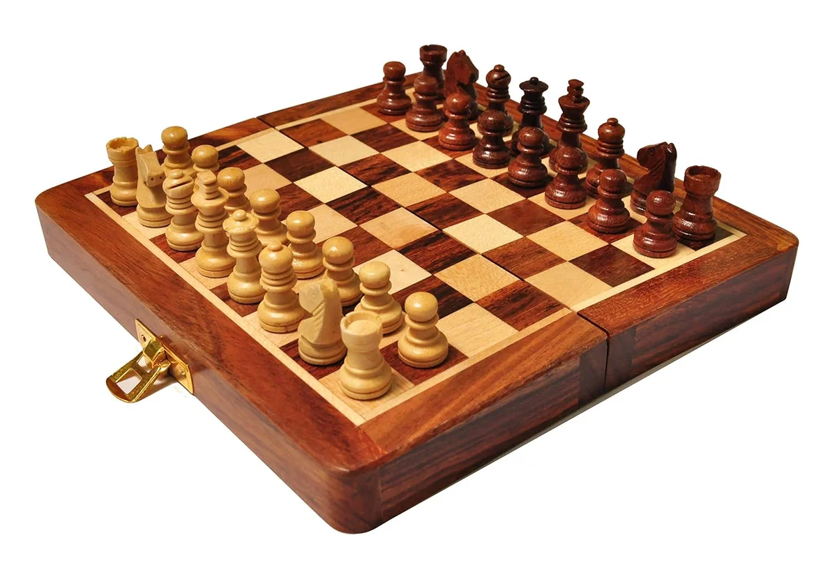 PALM ROYAL HANDICRAFTS Very Small Size Wooden Handmade Foldable Magnetic Chess Board Set with Magnetic Pieces and Extra Queens for Kids and Adults (7.5x7.5 Inches, Brown) - Best Price ₹1199 at Amazon