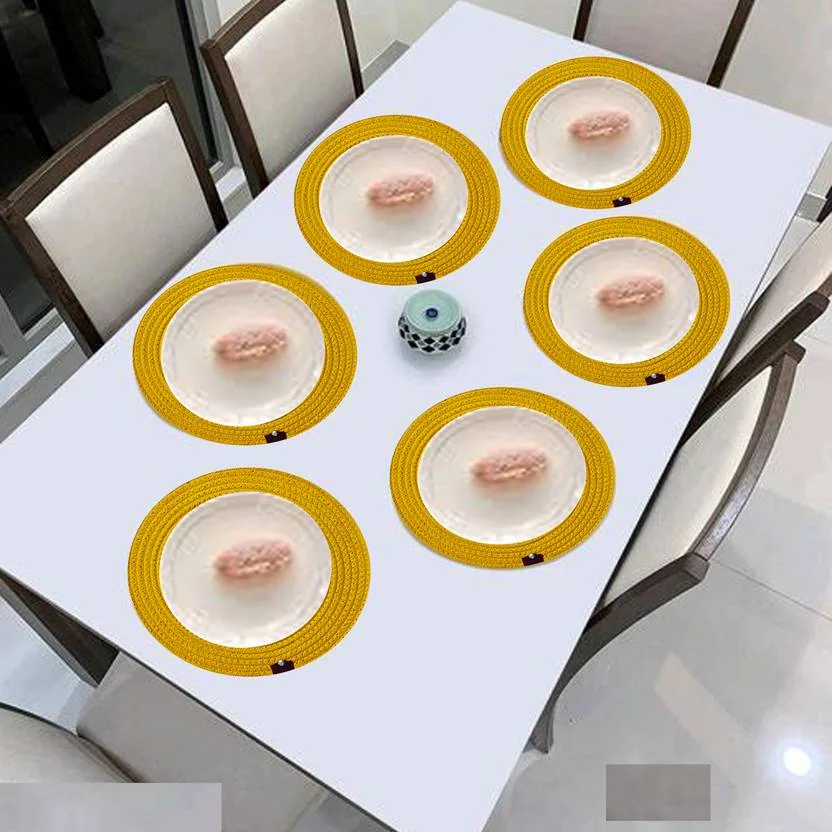 ROUSN Round Pack of 6 Table Placemat  (Yellow, Cotton)