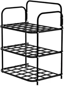 eumqestoer Durable Plastic & Metal Shoe Rack - 3-Tier Stackable Organizer for Home, Closet & Entryway, Holds Up to 9 Pairs of Shoes, Easy Assembly, Space-Saving Design (3 Shelves), Black - Best Price ₹189 at Amazon