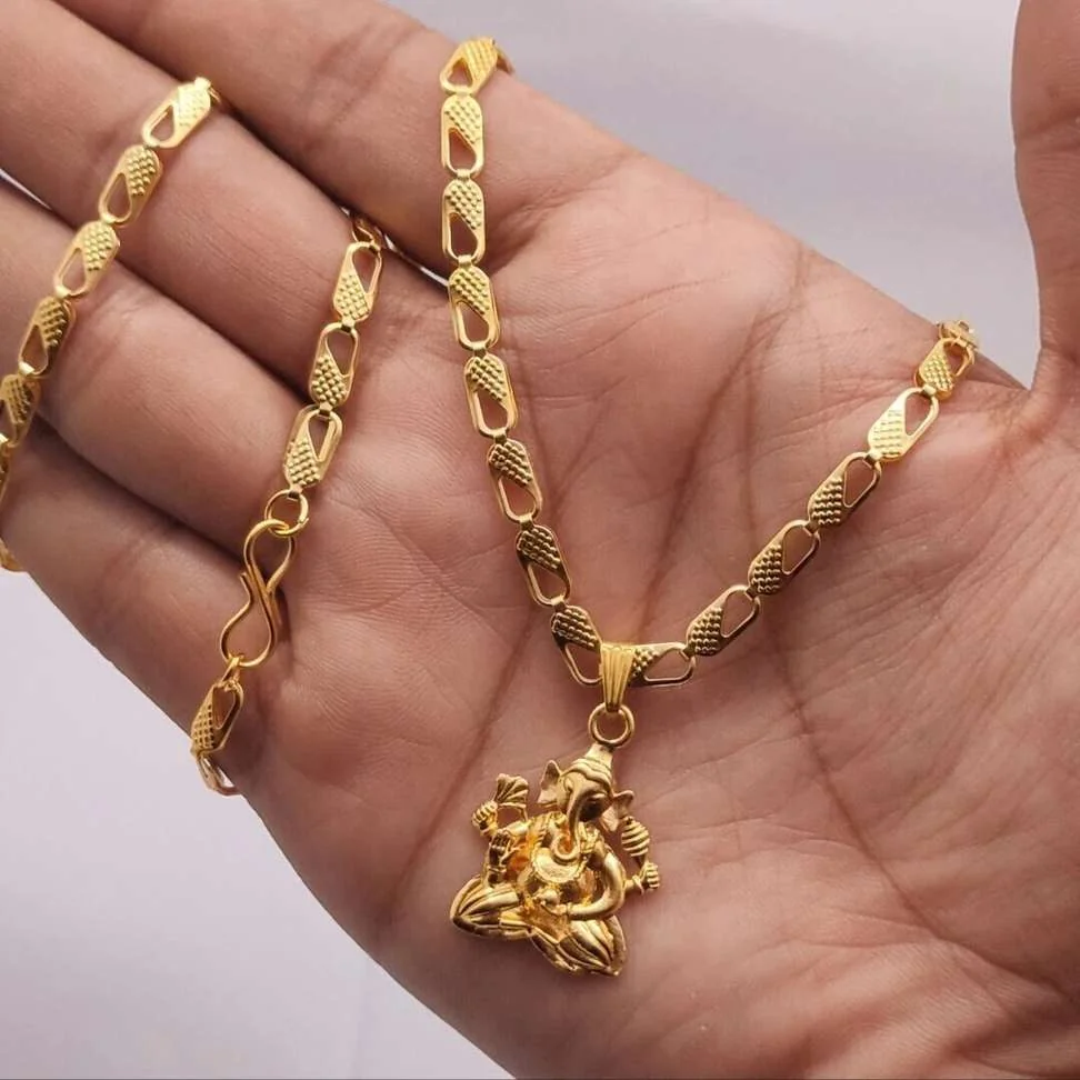 Ganesh Pendant With Gold Chain Gold-plated Plated Alloy Chain
