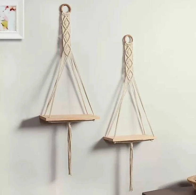 JANAKI SHOP Macrame Rope Hanging Used as Wall Decor for Home Decoration Wooden Wall Shelf  (Number of Shelves - 2, Beige) - Best Price ₹120 at Flipkart