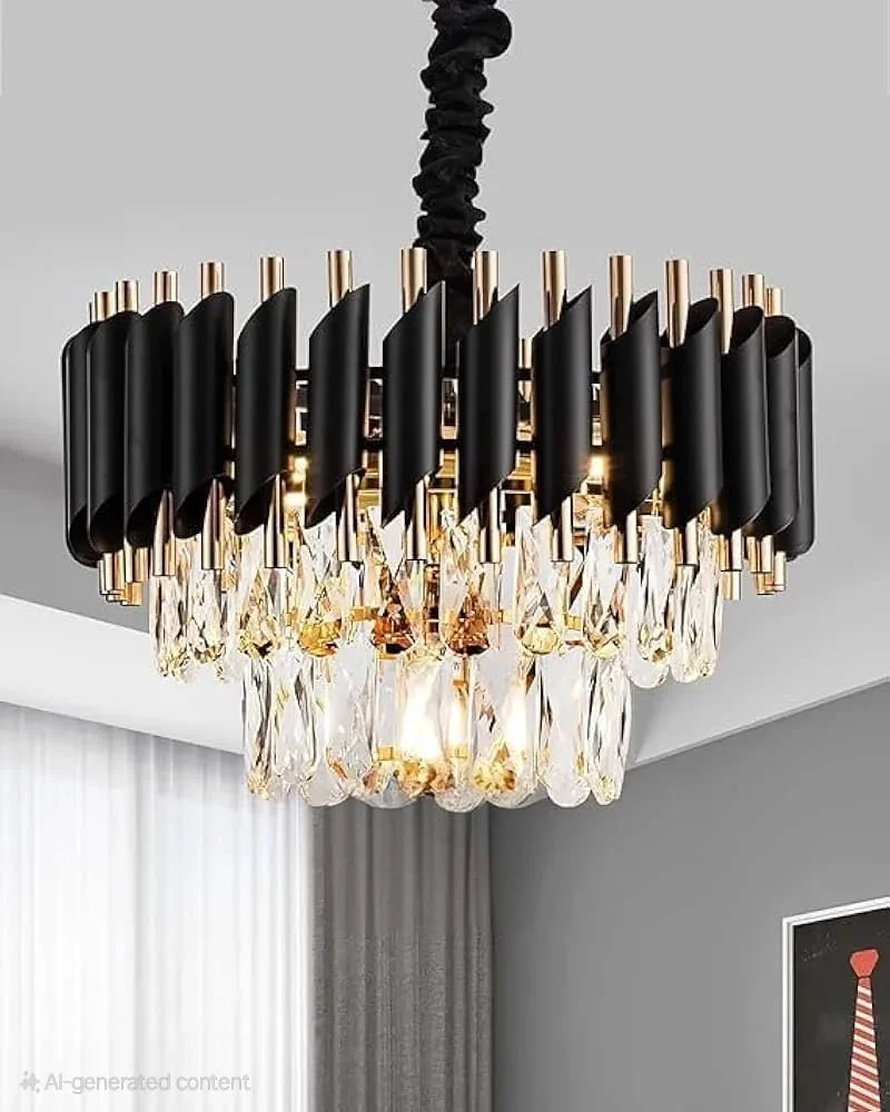 ADWAIT Modern K9 Crystal Chandeliers Gold -2Tier Round Crystal Chandelier for Living Room Colors.Warm White, Moon Light, Golden,Led Plate Included. (Round Black Gold, 300MM) - Best Price ₹9999 at Amazon
