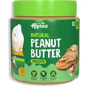 ALPINO Natural Peanut Butter Smooth 400g – Unsweetened, 100% Roasted Peanuts - 30% Protein, Source of Healthy Fats, No Added Sugar & Salt - Best Price ₹150 at Hyugalife