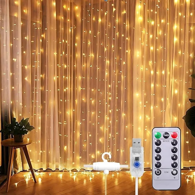 One94Store Plastic Fairy Curtain String Lights for Wall Decoration, Warm White USB Powered 300 LED's, 8 Flashing Modes, Window Backdrop Lights for Bedroom, Party, Diwali, Christmas - 3x3 Meter - Best Price ₹279 at Amazon