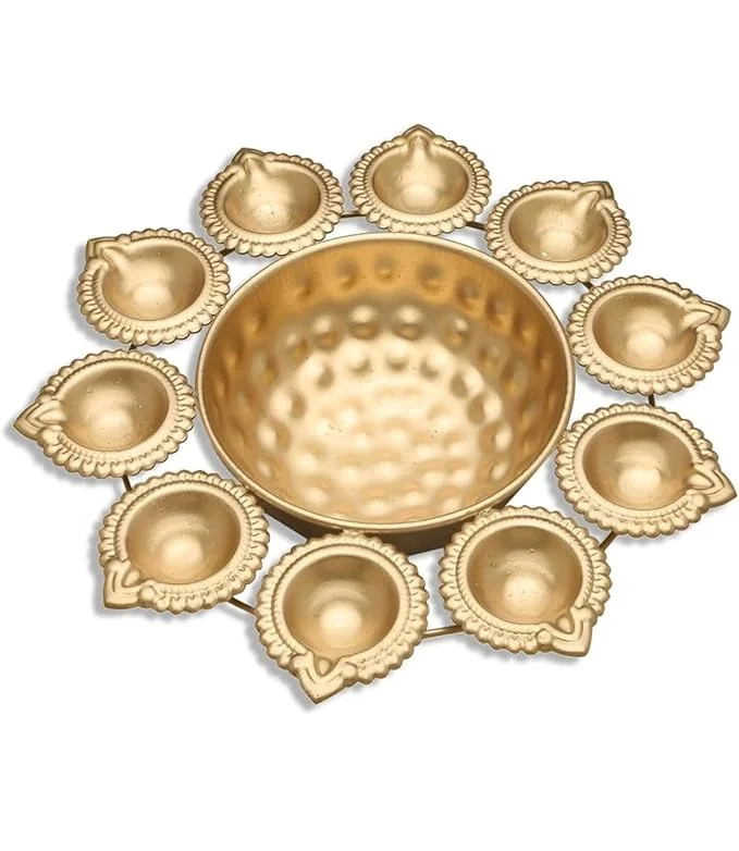 R Ayurveda Copper Diya Shape Flower Decorative Urli Bowl for Home Handcrafted Bowl for Floating Flowers and Tea Light Candles Home Table| Diwali Decoration (10 Inches) Magnetic Steel, Gold, 1 liters - Best Price ₹97 at Amazon