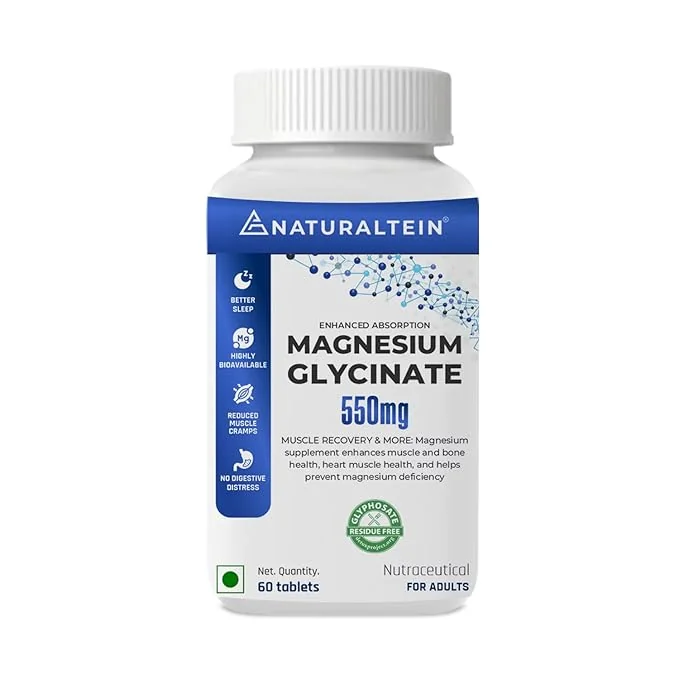 Naturaltein Magnesium Glycinate 550mg – Supports Sleep, Brain Relaxation, Muscle Recovery & Heart Health – Enhanced Absorption, No Digestive Distress – 60 Tablets - Best Price ₹399 at Amazon