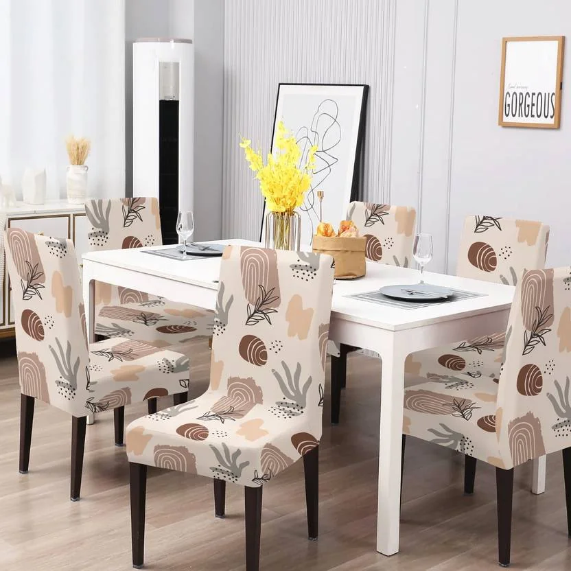 DECORIAN Polycotton Floral 1 Seater Chair Cover  (Beige Pack of 6)