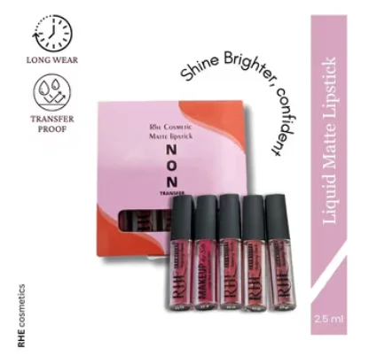 Rhe Cosmetics VelvetCrush Matte Waterproof, Non-Transfer, Long Lasting Liquid Lipstick- Pack of 5 - Best Price ₹299 at Nykaa
