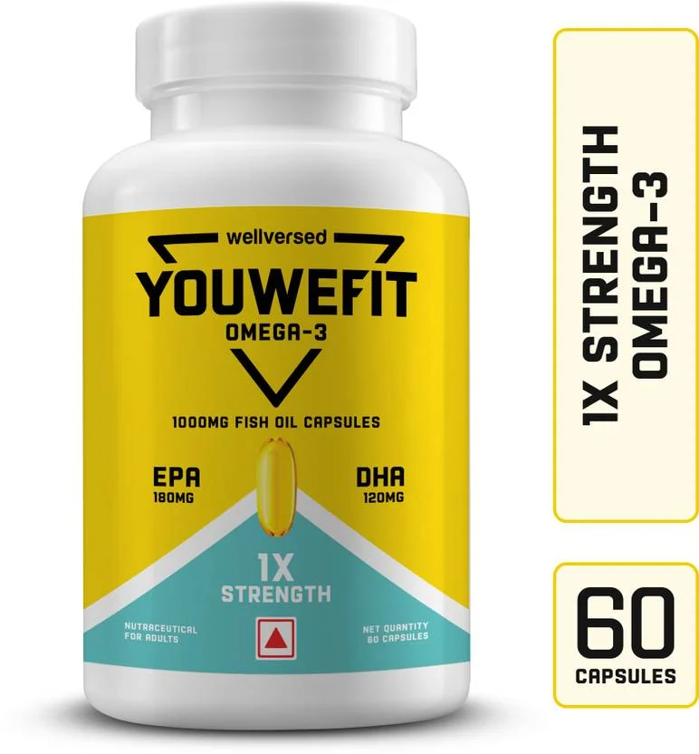 YouWeFit Omega-3 Fish Oil | 1000mg Daily Strength Fish Oil Capsules | No Fishy Burps  (60 Capsules)