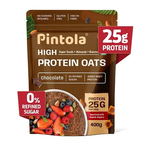 Pintola 25g High Protein Oats, Dark Chocolate, Oats for weight loss, Breakfast Cereals Pouch - 400g - Best Price ₹269 at Hyugalife