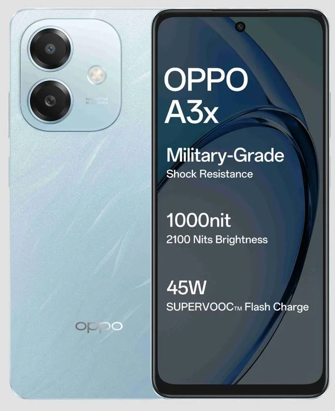 OPPO A3x 4G (Ocean Blue, 64 GB)  (4 GB RAM) - Best Price ₹11398 at Flipkart