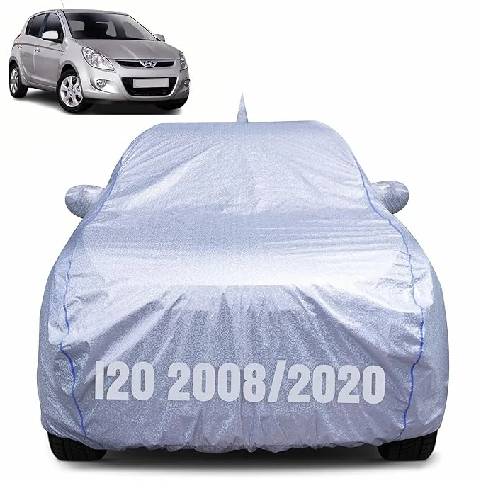 CABIUS 100% Waterproof Car Body Cover for Hyundai i20 (2008-2020) with Mirror Pocket, Heat & UV Resistant, Triple Stitched, Soft Lining, Bottom Elastic & Piping (Silver Reflective) - Best Price ₹996 at Amazon