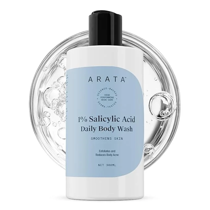 Arata 1% Salicylic Acid Body Wash (300ml) For Bacne, Bumpy & Strawberry Skin | Exfoliates, Cleanses & Smoothens Uneven & Rough Skin | Paraben & SLS Free | Body Shower Gel For All Skin types - Best Price ₹225 at Amazon
