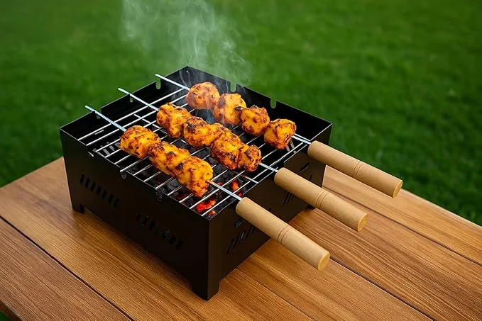 Chefman Portable Charcoal Barbeque Grill | Outdoor BBQ Set with 3 Skewers | Portable & Compact Tandoor for Home, Picnic, Camping
