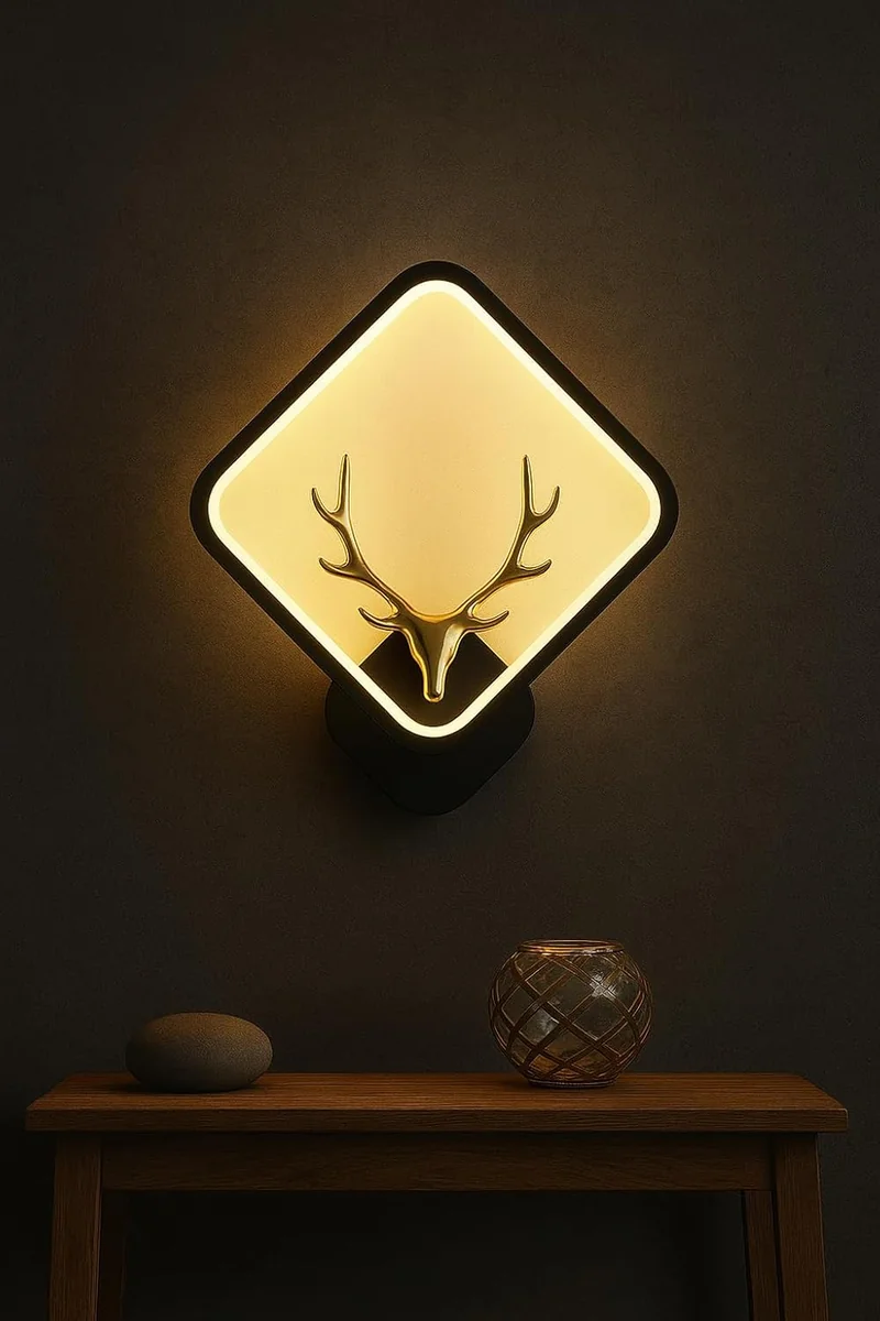 Deer Face LED 3 Color Home Decor Fancy Indoor/Outdoor Decorative Lights for Bedroom, Black Square Pendant Light for Home Creative Flush Mount Wall Lamp for Hallway & Interior - Best Price ₹699 at Amazon