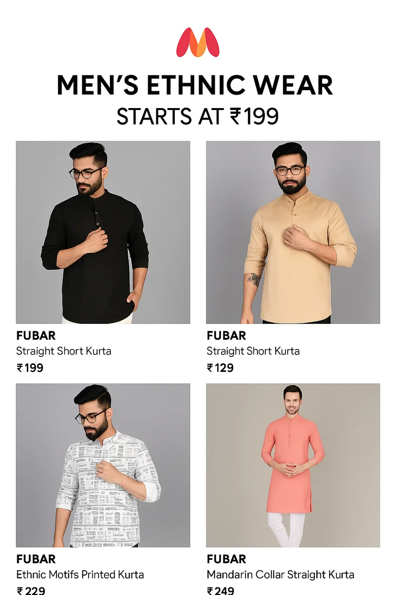 Men's Ethnic Wear Starts at ₹199 - Best Price ₹199 at Myntra