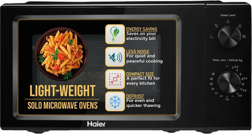 Haier 19 L Inverter Technology, Light Weight, Defrost, 5 Power Levels Solo Microwave Oven  (HIL1901MBPB, Black) - Best Price ₹4990 at Flipkart