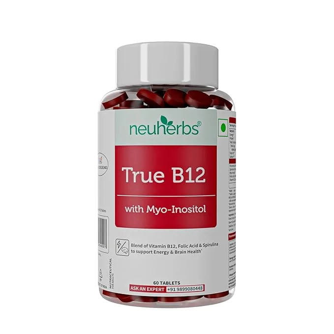 Neuherbs Plant Based Vitamin B12-60 Tablets | True B12 Supplement With Myo-Inositol, Punarnava & Spirulina | Boost Energy, Brain & Nerve Health, Promotes Metabolism | For Men & Women - Best Price ₹261 at Amazon