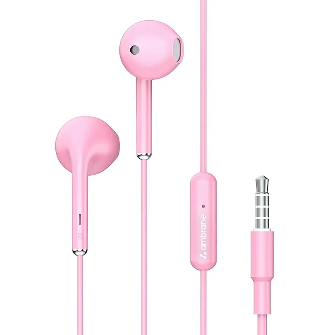Ambrane Wired Headphones in Ear Earphones with in-Line Mic for Clear Calling, 14Mm Dynamic Drivers for Boostedbass, 3.5Mm Jack, Multi-Functional Controller (Stringz 38 Lite, Pink) - Best Price ₹129 at Amazon