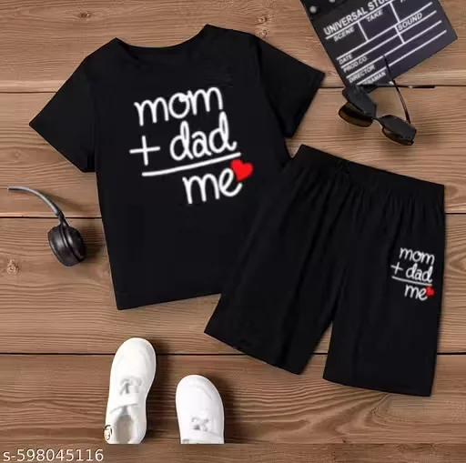 "Mom + Dad = Me" Boys & Girls Kids T-Shirt and Shorts Set – Soft Hosiery Fabric