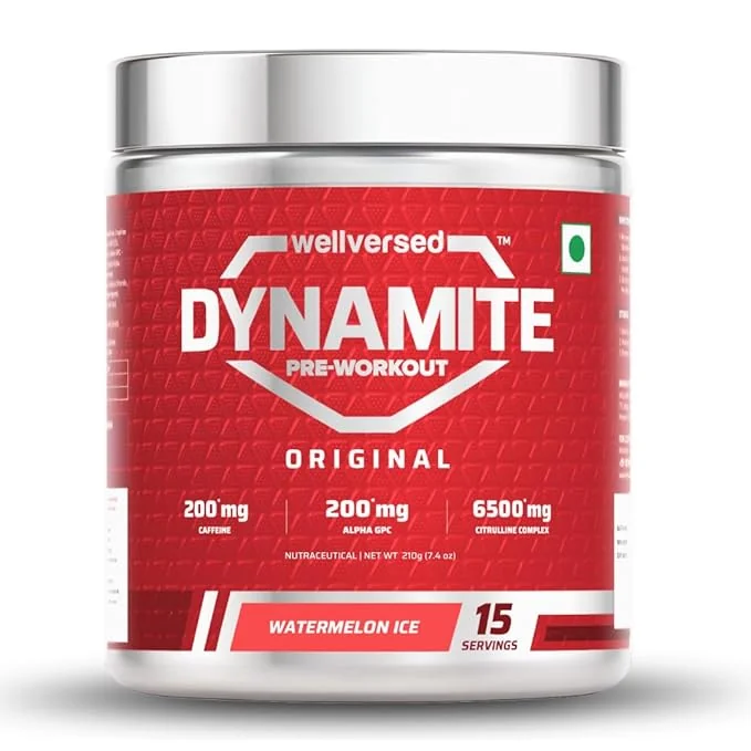 Wellversed Dynamite Pre-Workout Powder| (Watermelon Ice, 15 Serving) | Pre-Workout For Men & Women With 200mg Alpha GPC | 200mg Caffeine