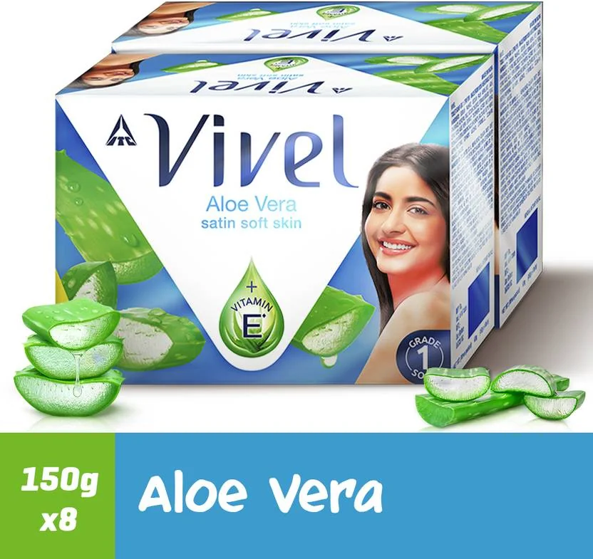 Vivel Aloe Vera Bathing Soap with Vitamin E for Soft Skin, 150g Each, for Women & Men  (8 x 150 g) - Best Price ₹243 at Flipkart