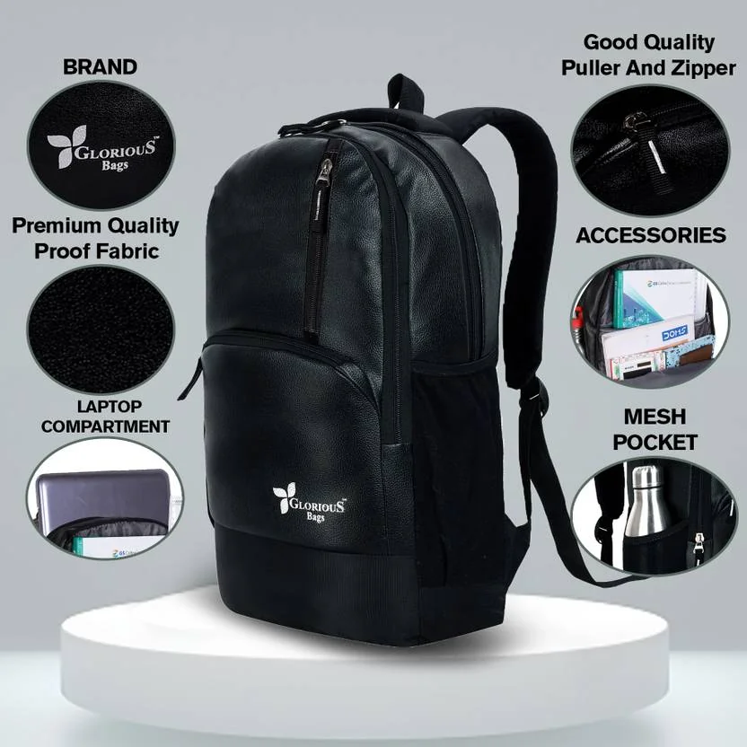 GB Glorious Large 32 L Laptop Backpack Glorious Bags Laptop Backpack ANTI THEFT FAUX LEATHER 32L  (Black)