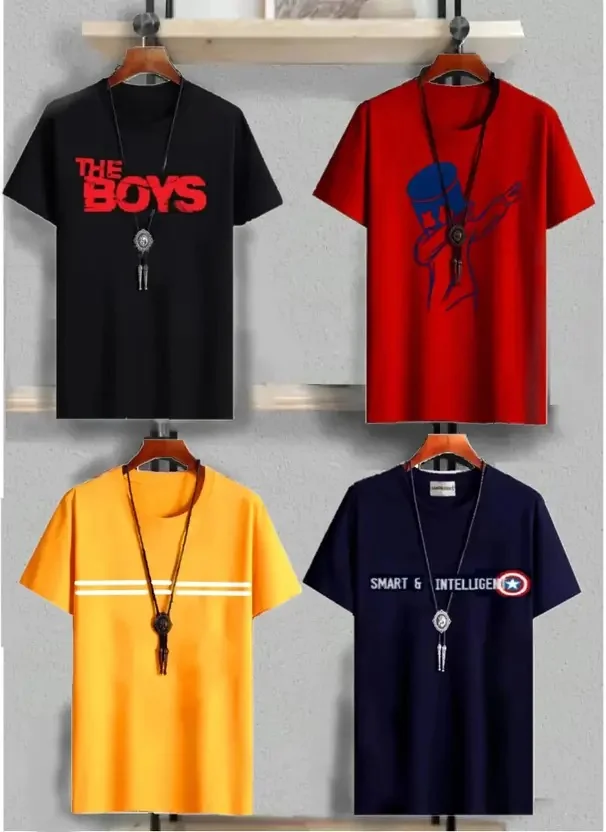 FTC FASHIONS Boys Graphic Print Cotton Blend Regular T Shirt  (Multicolor, Pack of 4) - Best Price ₹171 at Flipkart