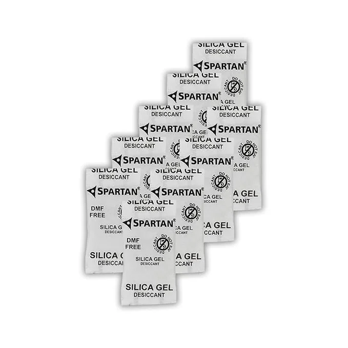 Spartan Silica Gel - 5 Gram Desiccant Pouch of 80 pcs Pack (5gm/80 Packets) | Silica Gel Pouches for Moisture Absorbers for Room, Packaging of Shoes, Jewelry, Leather, Clothes or Electronics, Cars - Best Price ₹109 at Amazon