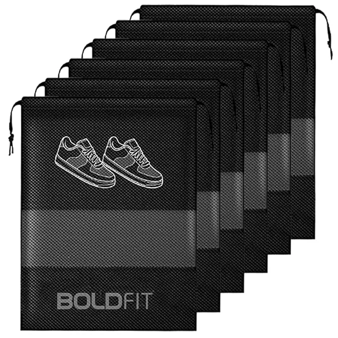 Boldfit Shoe Bag for Travel Bag for Man & Women Shoe Cover for Storage at Home Gym Reusable Travelling Accessories Organizer Pouch Travel Essentials Footwear Bags for Travelling Men -Pack of 6, Black - Best Price ₹149 at Amazon