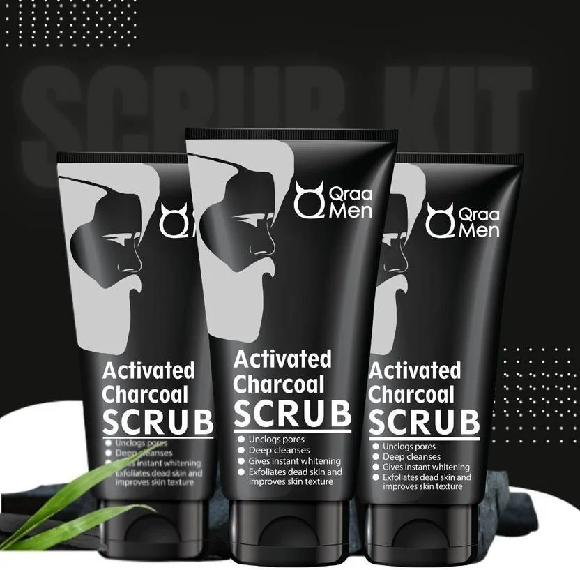 Qraa Activated Bamboo Charcoal Scrub with Essential Oils,For deep cleansing pack of 3 Scrub  (300 g) - Best Price ₹229 at Flipkart