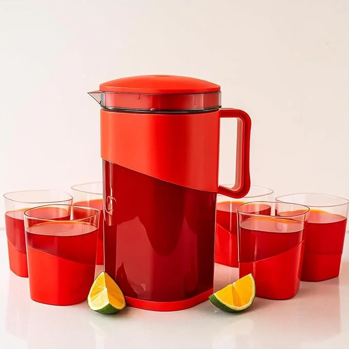 Dhanshree Premium Plastic Water Jug with 4 Glasses | BPA-Free, Unbreakable & Lightweight | 1.8 L Jug with Lid | Elegant Set for Water, Juice, Mocktails & Cocktails | Home & Kitchen (Colour RED) - Best Price ₹299 at Amazon