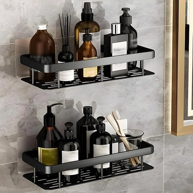 JIALTO 2 PCS Aluminum Wall Mounted Bathroom Organiser, Floating Shelf for Wall for Bathroom Cabinet Multifunctional Large Capacity Bathroom Rack, Bathroom Shelf for Wall (Black) - Best Price ₹599 at Amazon