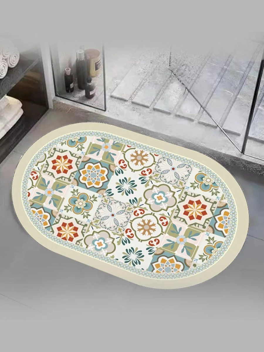 Cream & Green Printed 350 GSM Microfiber Bath Rugs - Best Price ₹499 at Myntra