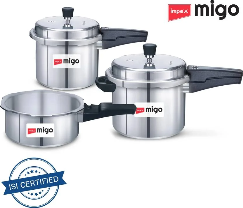 IMPEX Migo Induction Base Pressure Cooker Combo 2 L, 3 L, 5 L Outer Lid Induction Bottom Pressure Cooker  (Aluminium) - Best Price ₹1644 at Flipkart