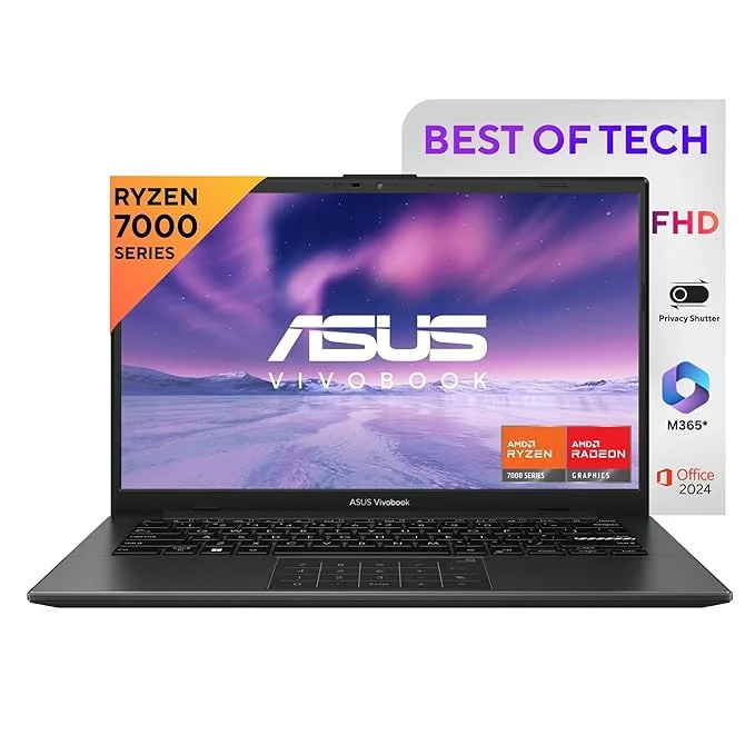 ASUS Vivobook Go 14, AMD Ryzen 3 7320U,Thin & Light (AMD Radeon iGPU/8GB RAM/512GB SSD/FHD/14/60Hz/42WHrs/Windows 11/M365 Basic (1Year)*/Office Home 2024/Mixed Black/1.38 kg) E1404FA-NK3325WS - Best Price ₹31941 at Amazon
